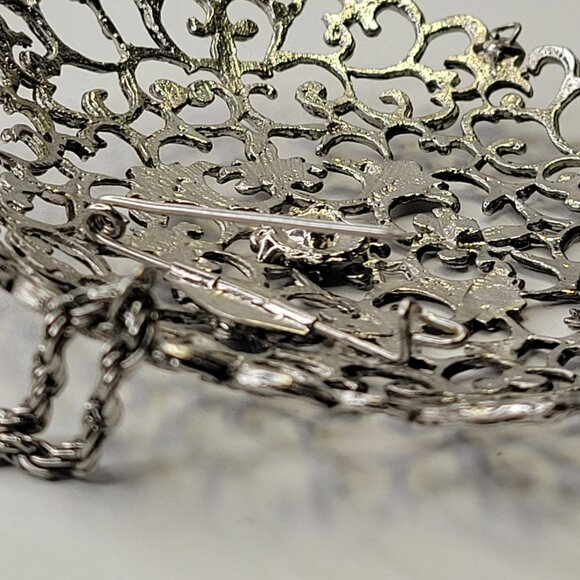 Vintage Antique Silver Statement Pendant Filigree Round Pendany - Picture 5 of 12